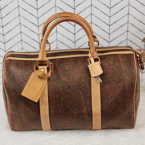 Authentic pre-owned Etro Bordeaux Paisley Boston Bag - Picture 2 of 16